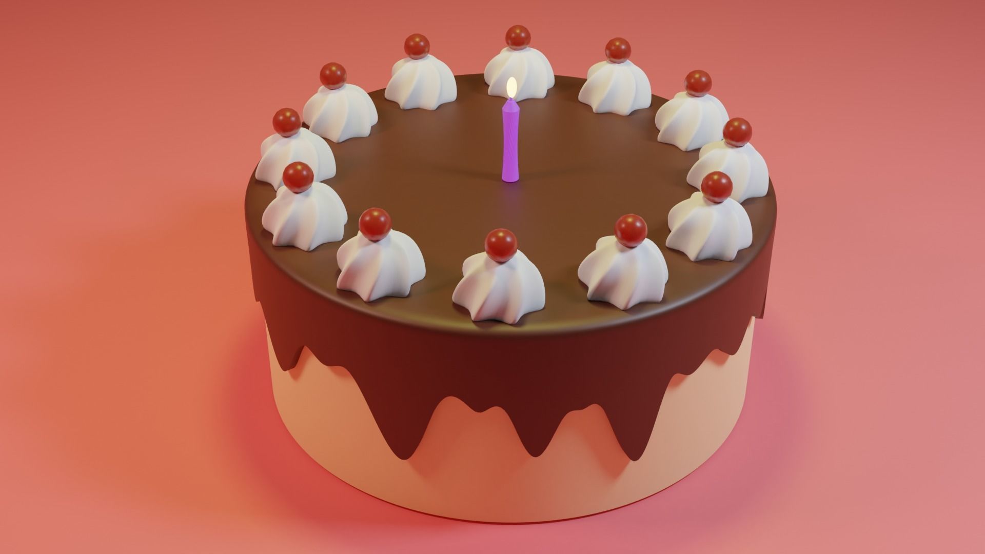 Chocolate Birthday Cake 3D Model Free 3D model_1