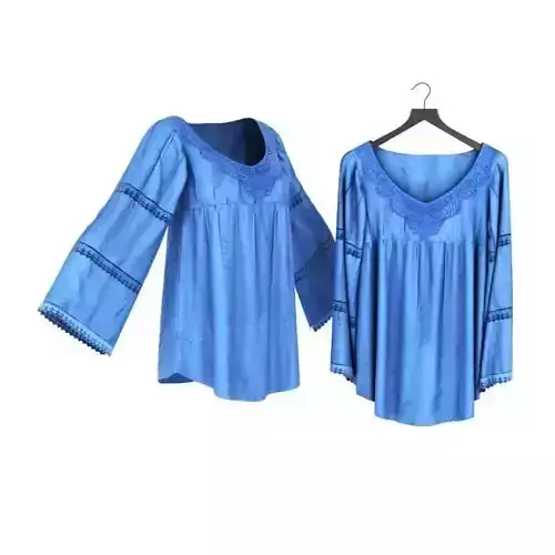 Renaissance Styled Blue V Neck Blouse