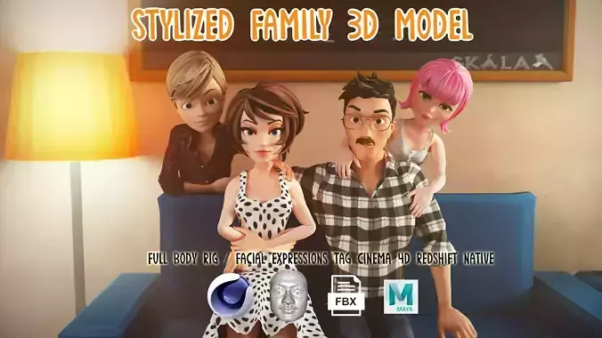 Stylized Family Rigged  Cartoon Characters Pack