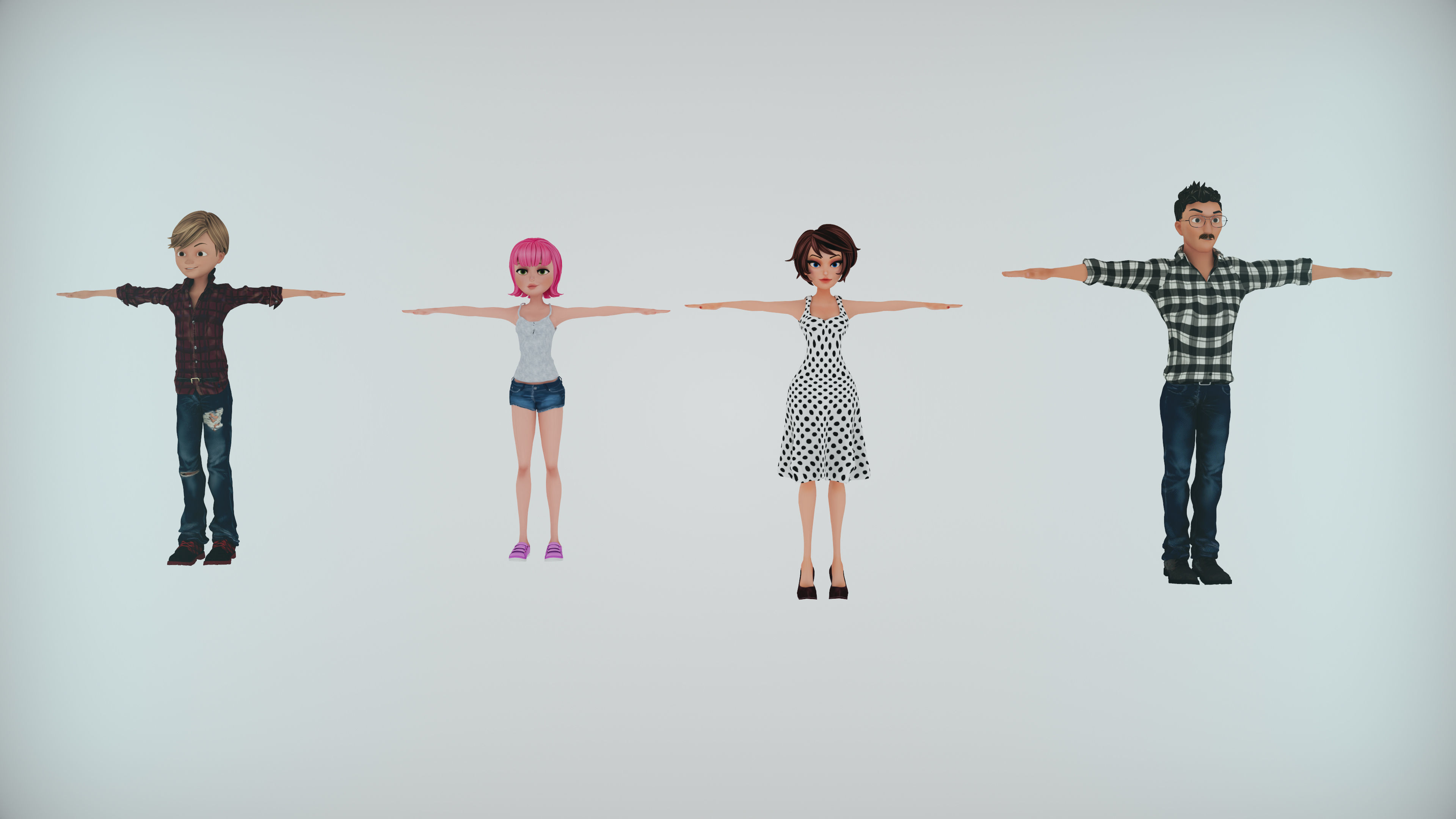 Stylized Family Rigged  Cartoon Characters Pack Low-poly 3D model_9