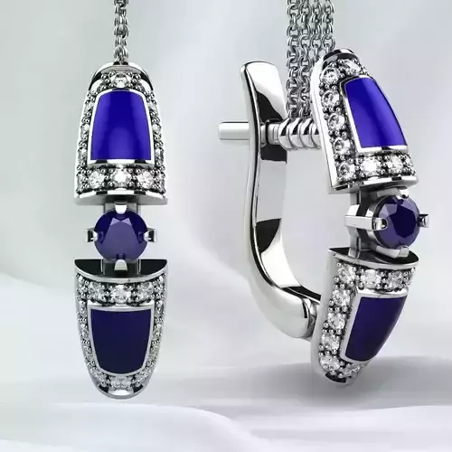 Sapphire Gold Earrings with Enamel