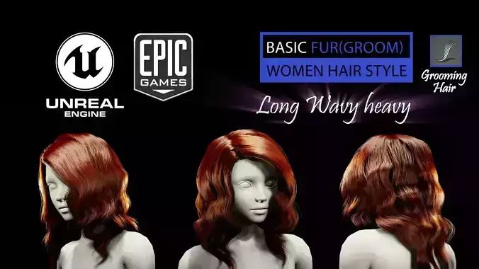 Long Wavy Heavy Grooming Real-Time Hairstyle Unreal Engine 4