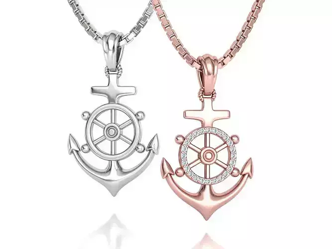 Anchor with Ships Wheel Pendant 31cm height printable pendant 3D print model
