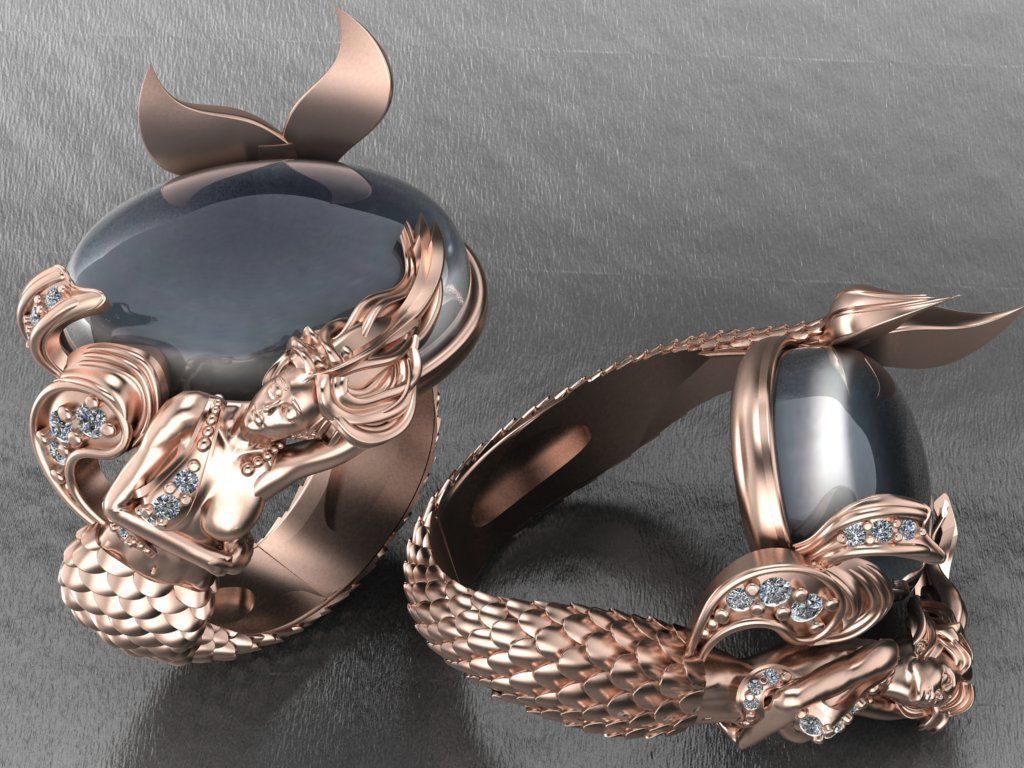 Mermaid ring 3D print model_4