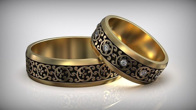 Floral Pattern Gold Wedding Rings Collection 3D print model