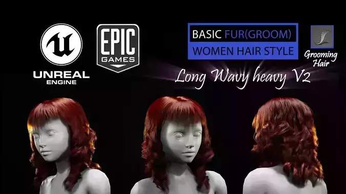 Long Wavy Heavy V2 Grooming Real-Time Hairstyle Unreal Engine 4