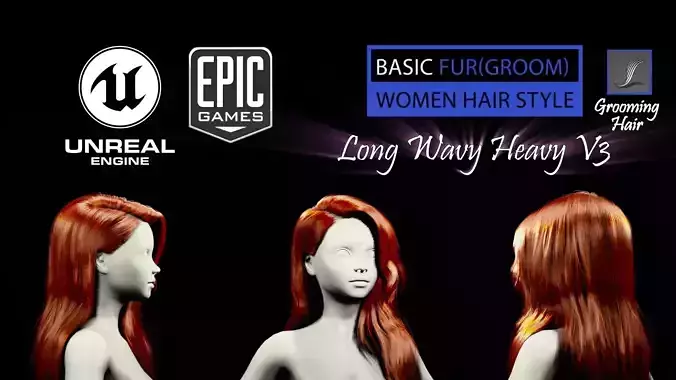 Long Wavy Heavy V3 Grooming Real-Time Hairstyle Unreal Engine 4