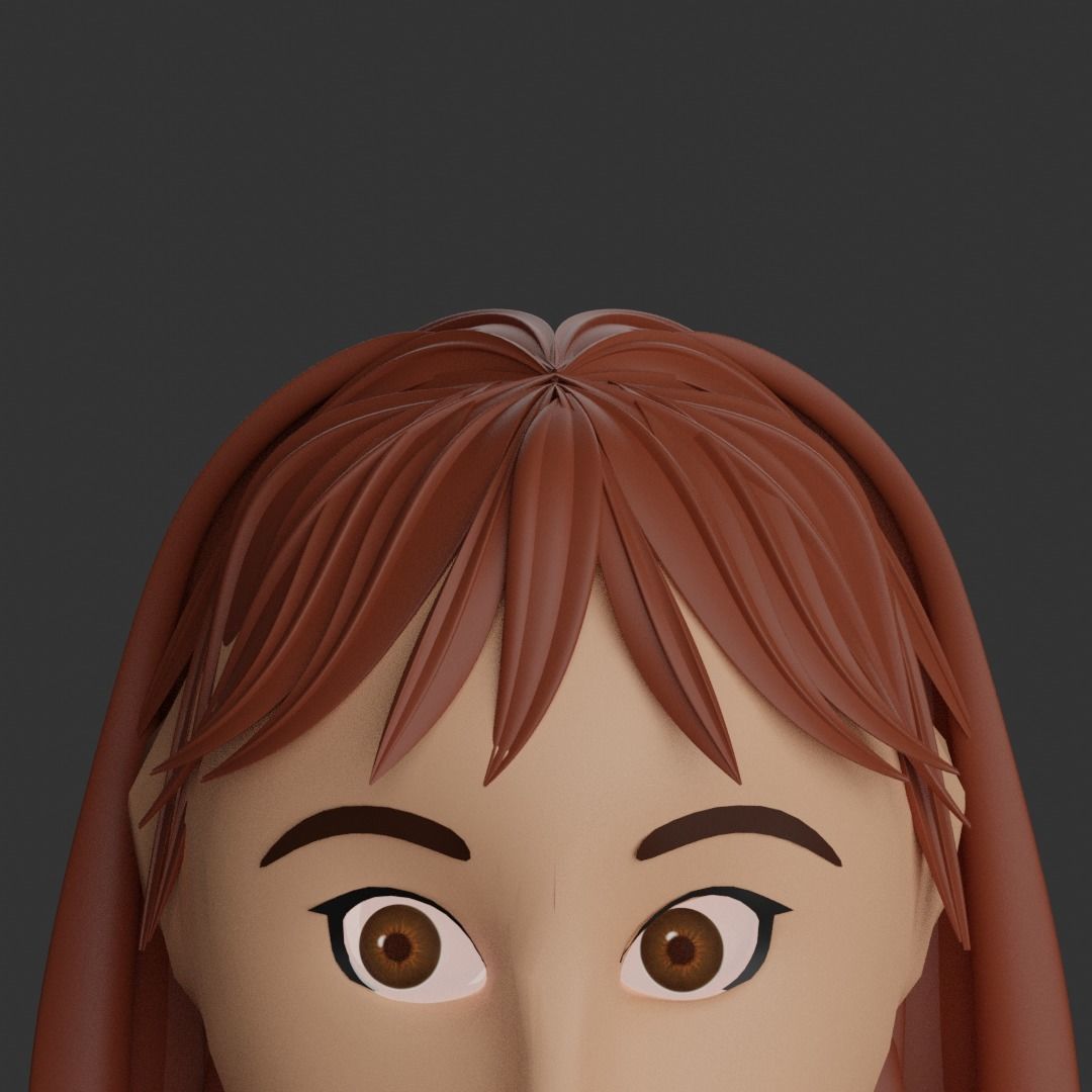 Long Wavy hair with bangs for female characters Free 3D model_3