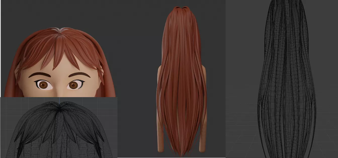 Long Wavy hair with bangs for female characters Free 3D model_0