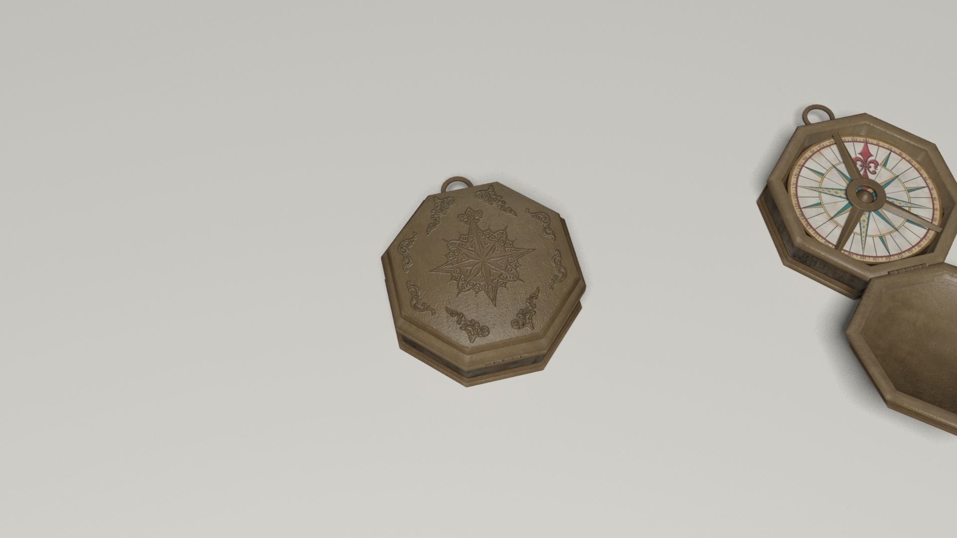 Compass in wooden box Low-poly 3D model_11