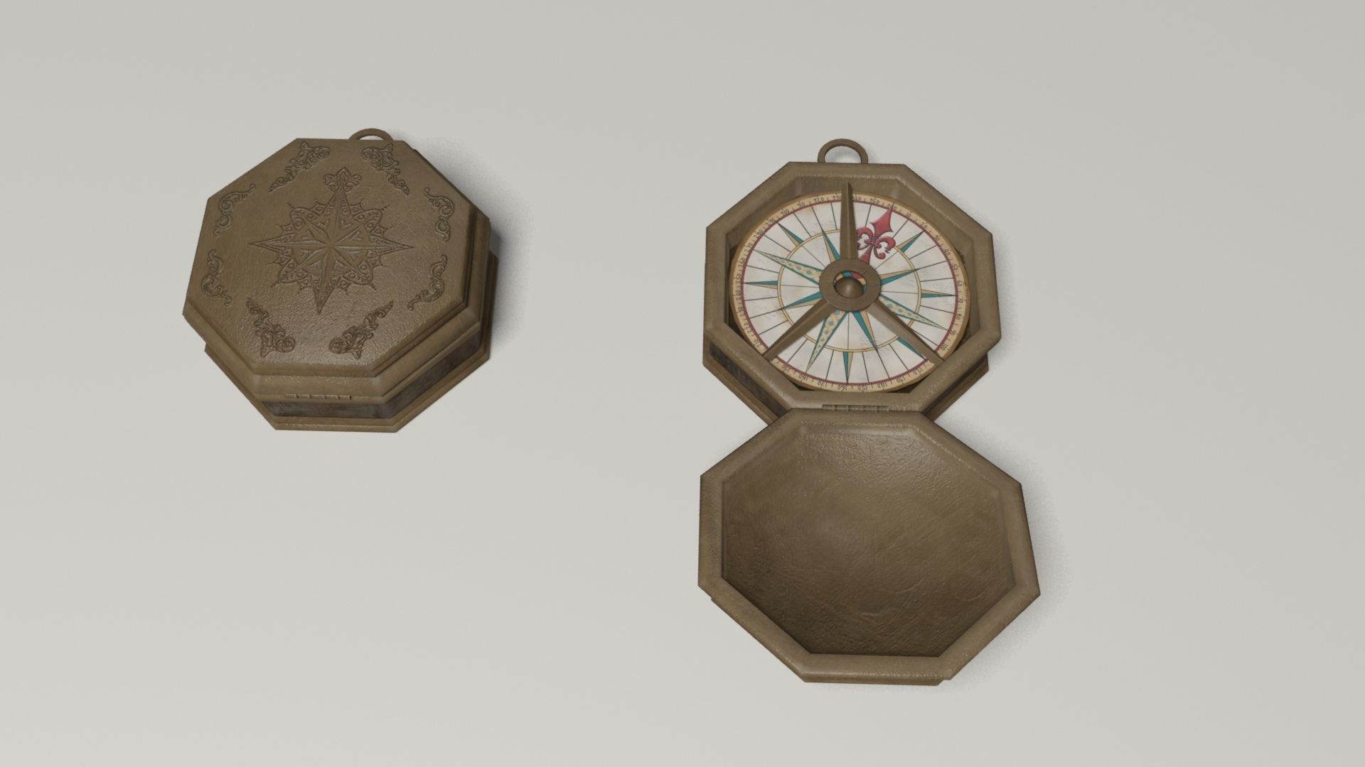 Compass in wooden box Low-poly 3D model_12