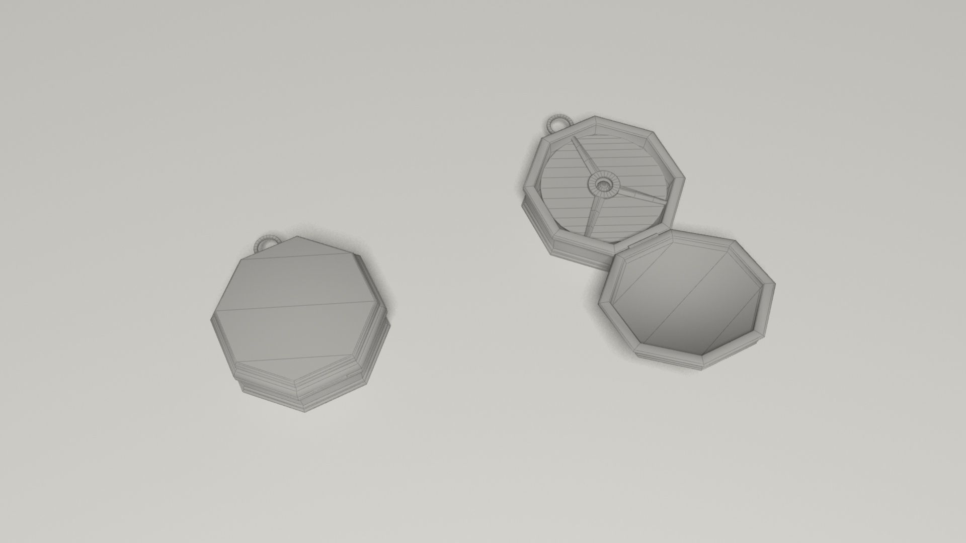 Compass in wooden box Low-poly 3D model_9