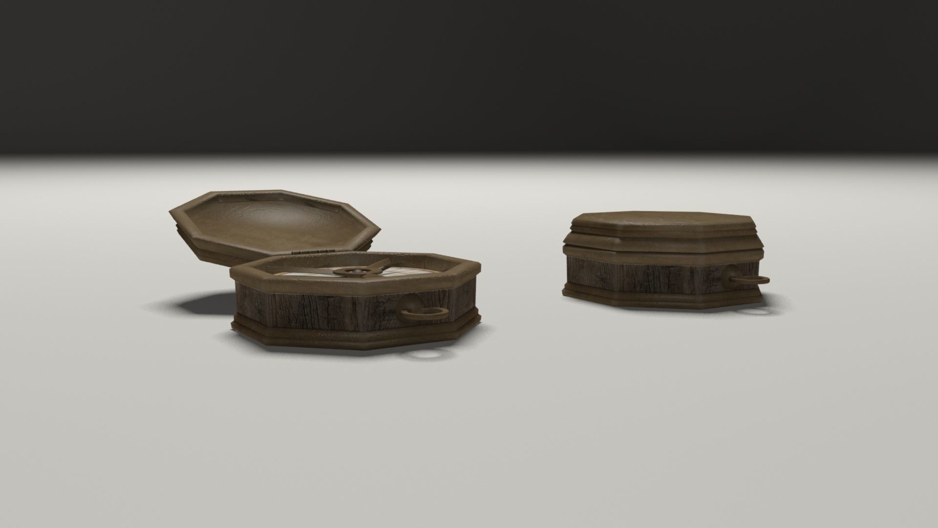 Compass in wooden box Low-poly 3D model_10