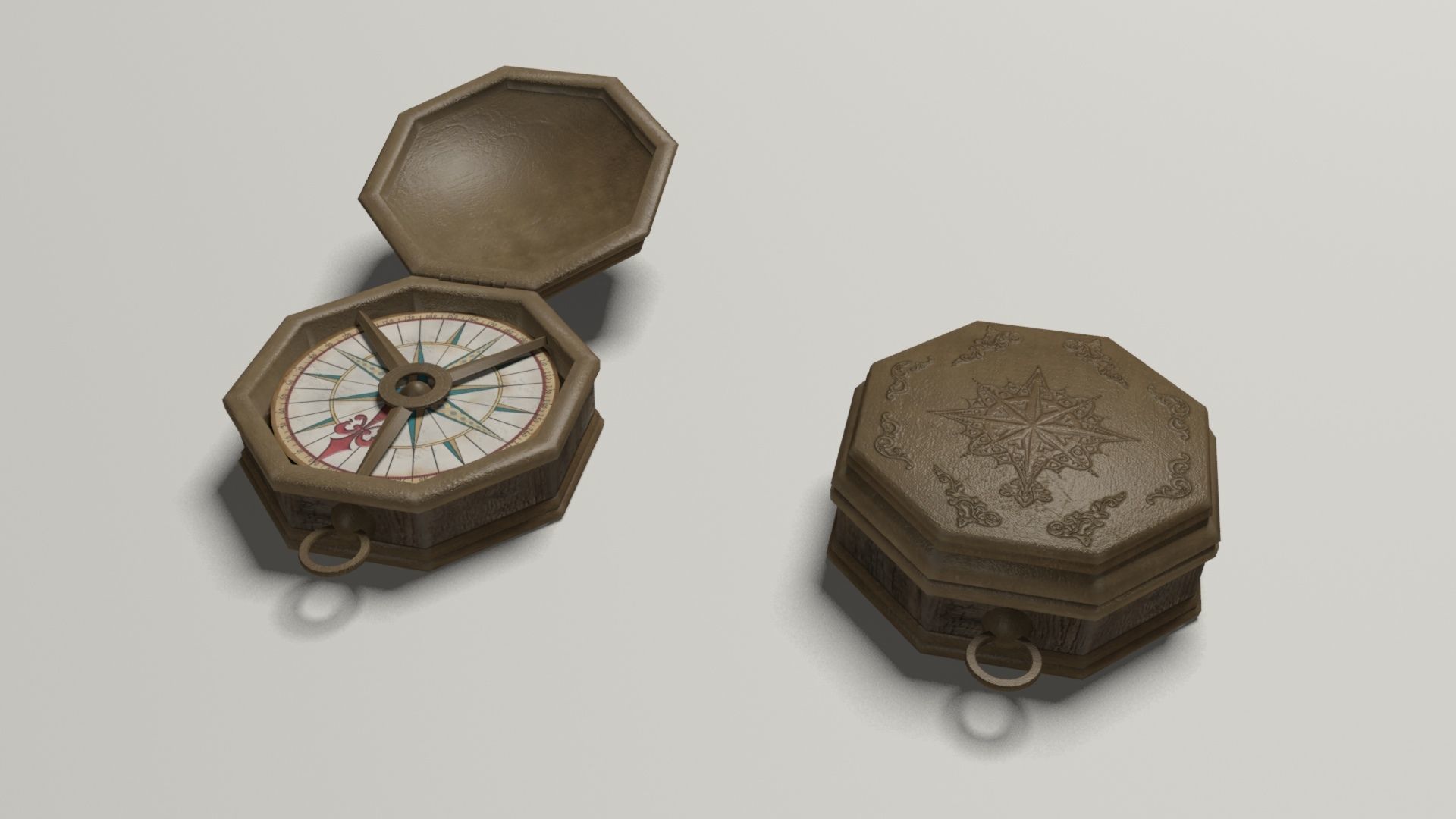Compass in wooden box Low-poly 3D model_3