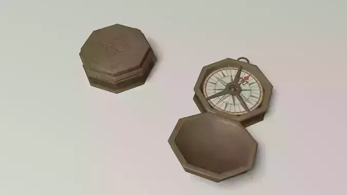 Compass in wooden box Low-poly 3D model