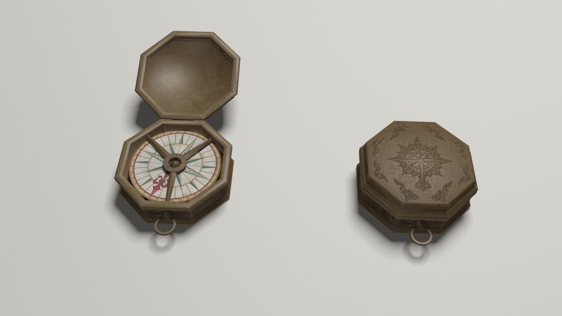 Compass in wooden box Low-poly 3D model_7