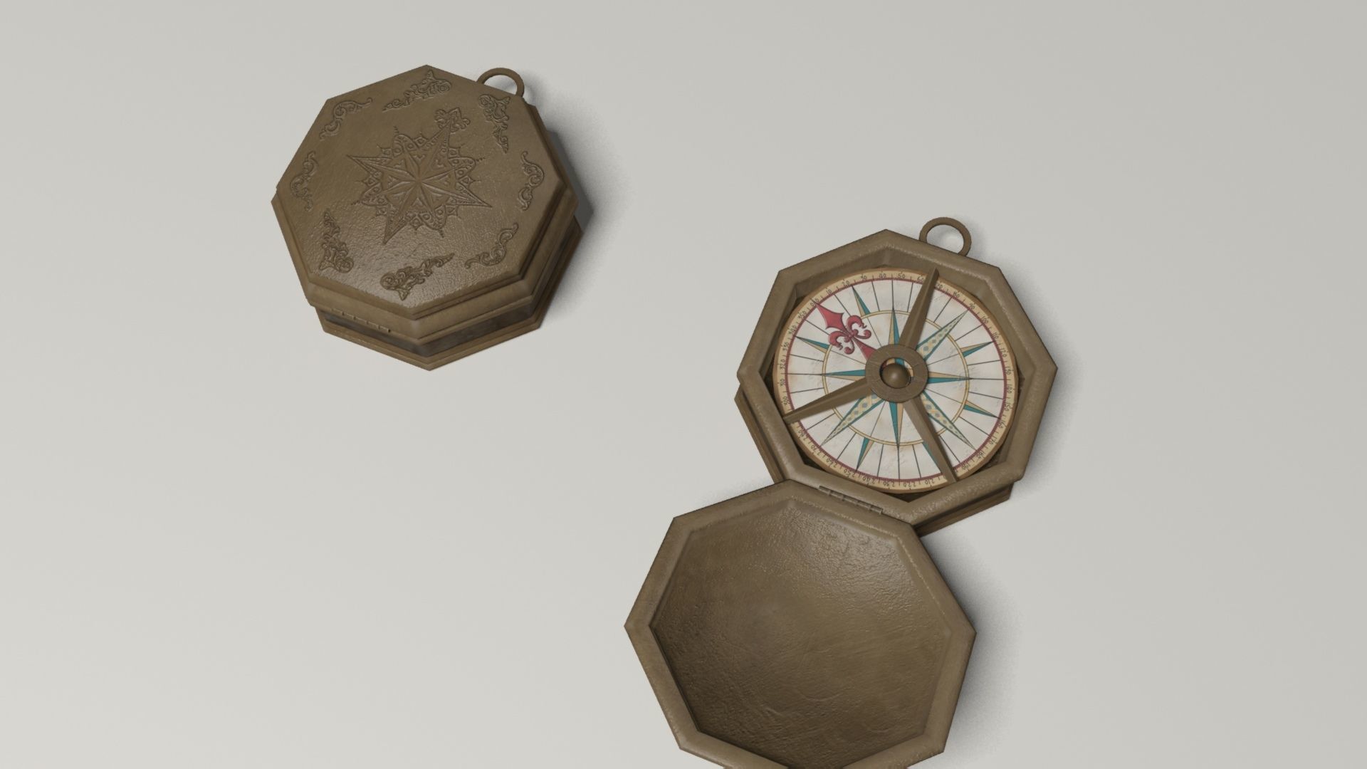 Compass in wooden box Low-poly 3D model_4