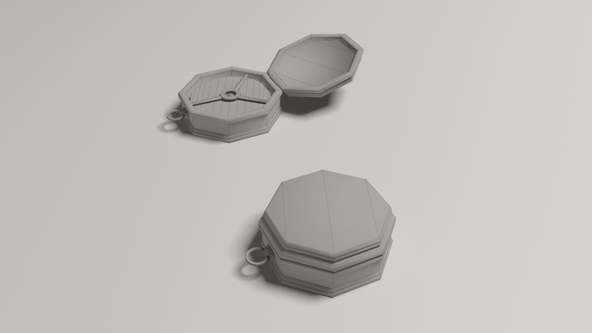 Compass in wooden box Low-poly 3D model_8