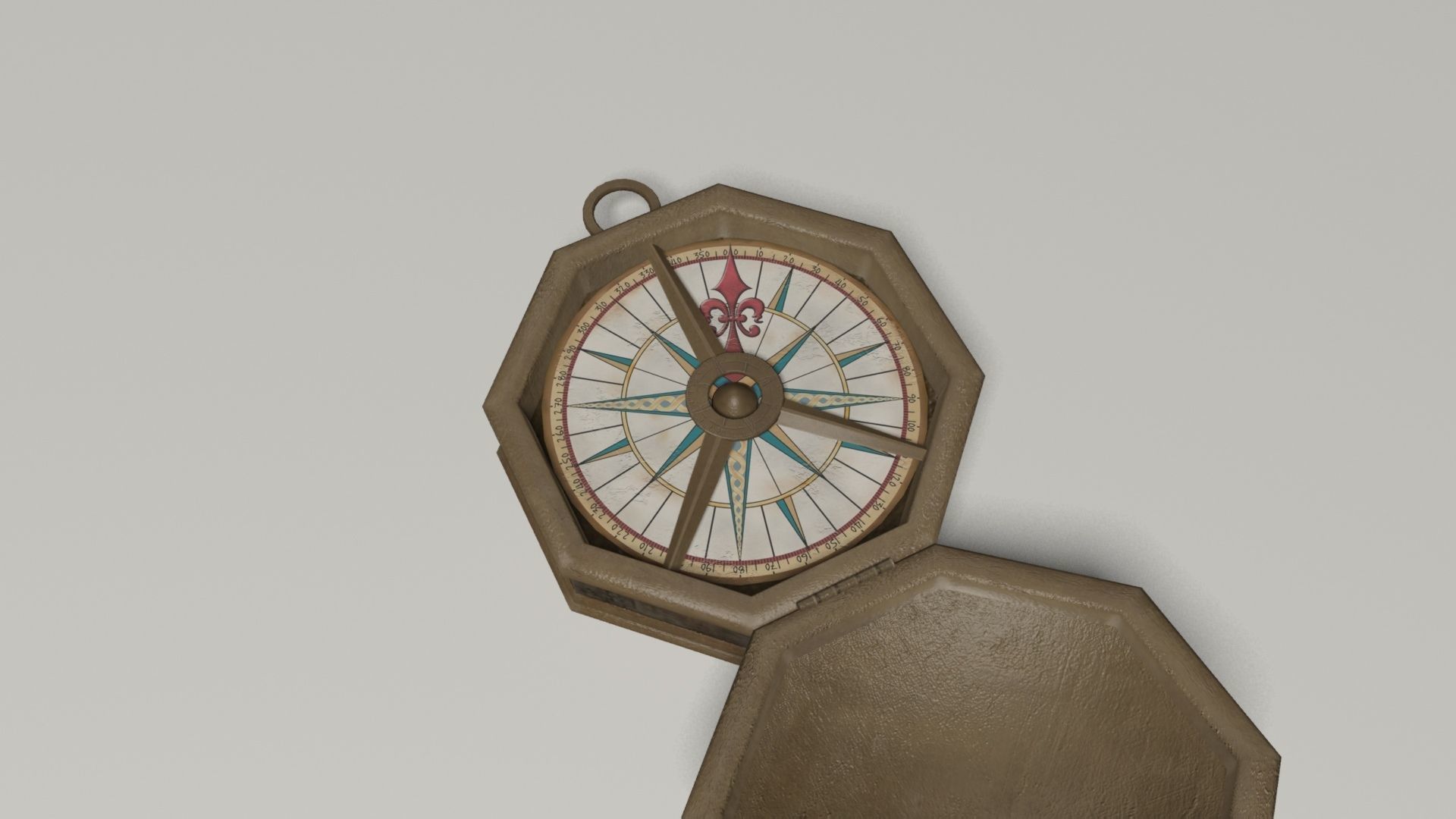 Compass in wooden box Low-poly 3D model_1