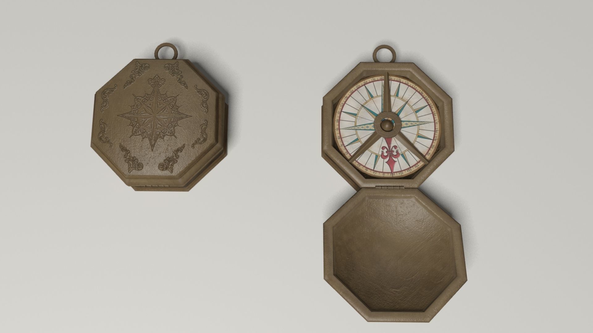 Compass in wooden box Low-poly 3D model_6