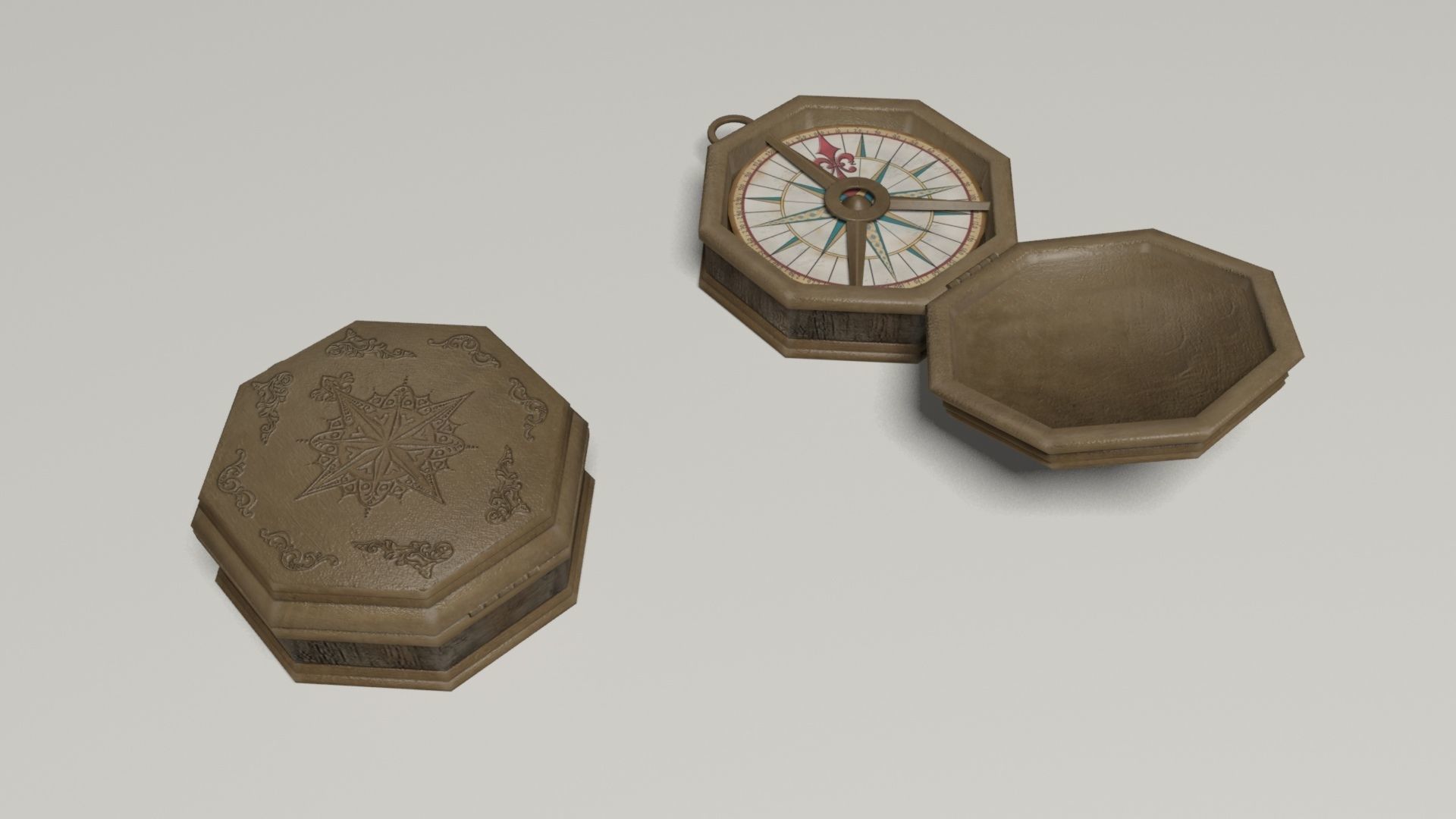 Compass in wooden box Low-poly 3D model_13