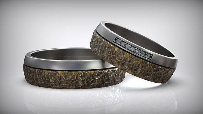 Stone Rock Relief Brutal Gold Wedding Band 3D print model