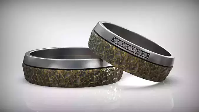 Stone Rock Relief Brutal Gold Wedding Band