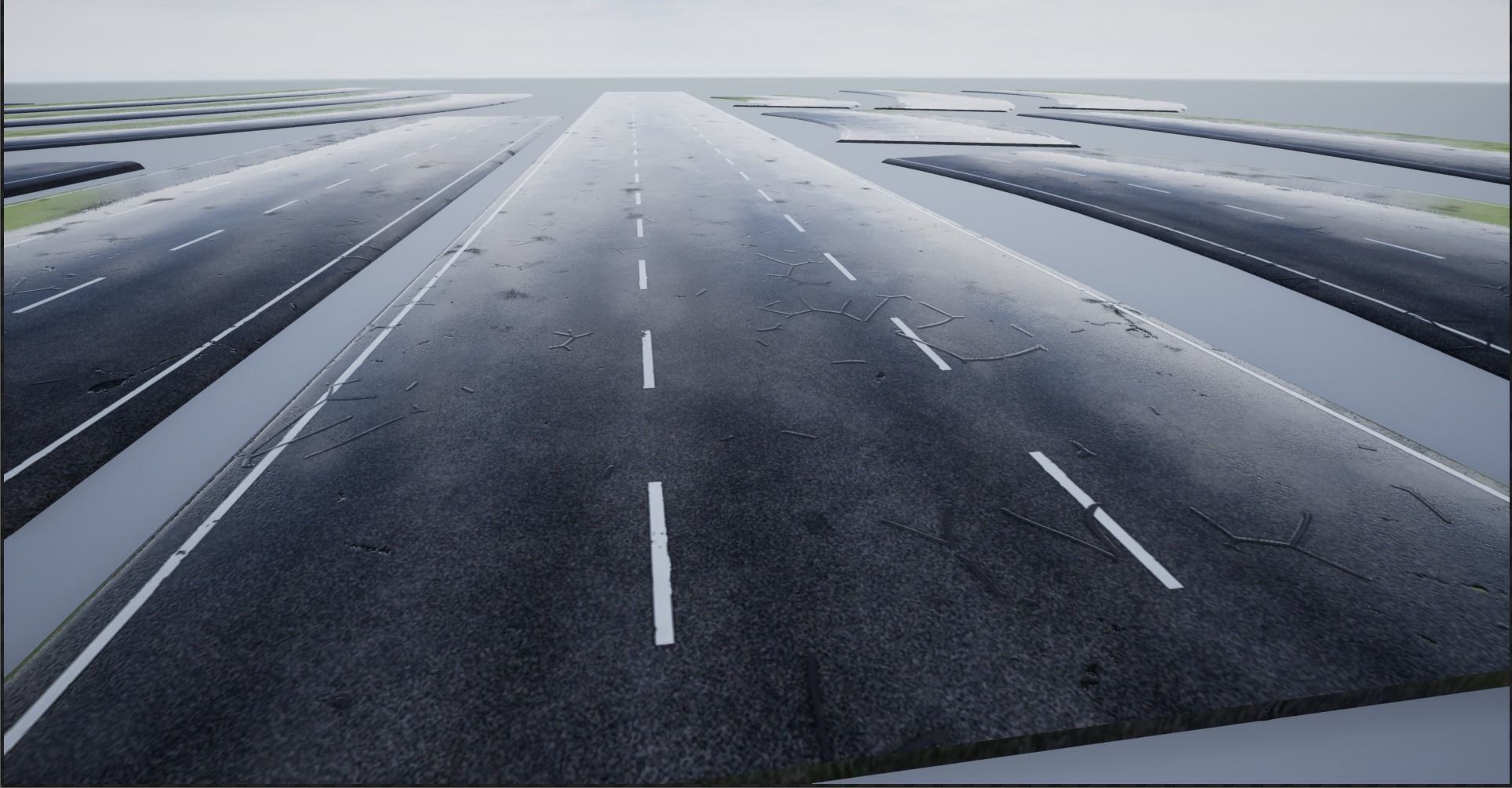 PBR 4K-2K Three-Lane Wet Modular Highway Roads Low-poly 3D model_6