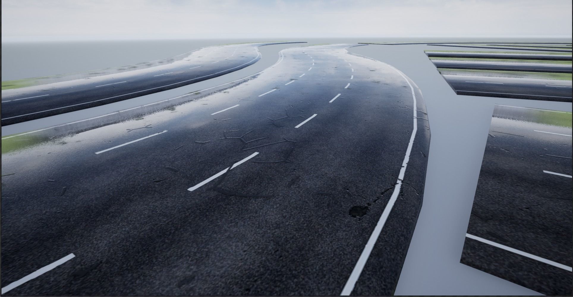 PBR 4K-2K Three-Lane Wet Modular Highway Roads Low-poly 3D model_7