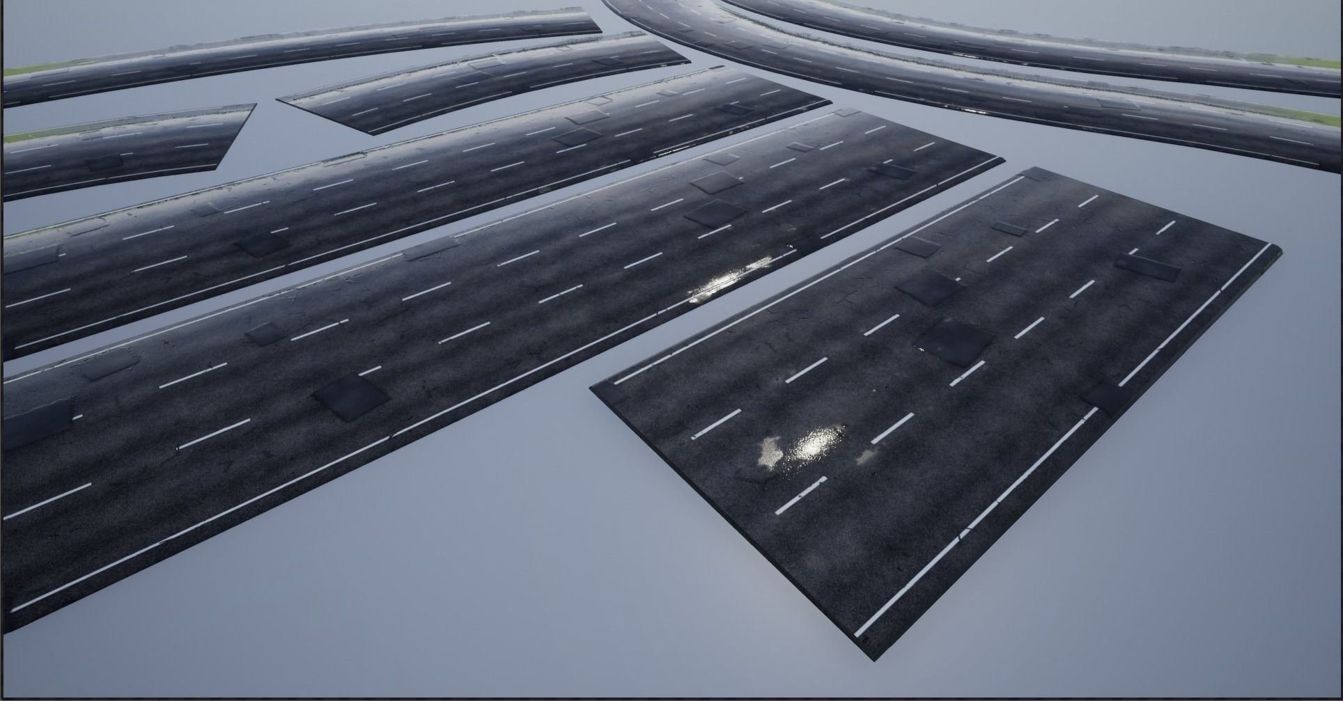 PBR 4K-2K Three-Lane Wet Modular Highway Roads Low-poly 3D model_21