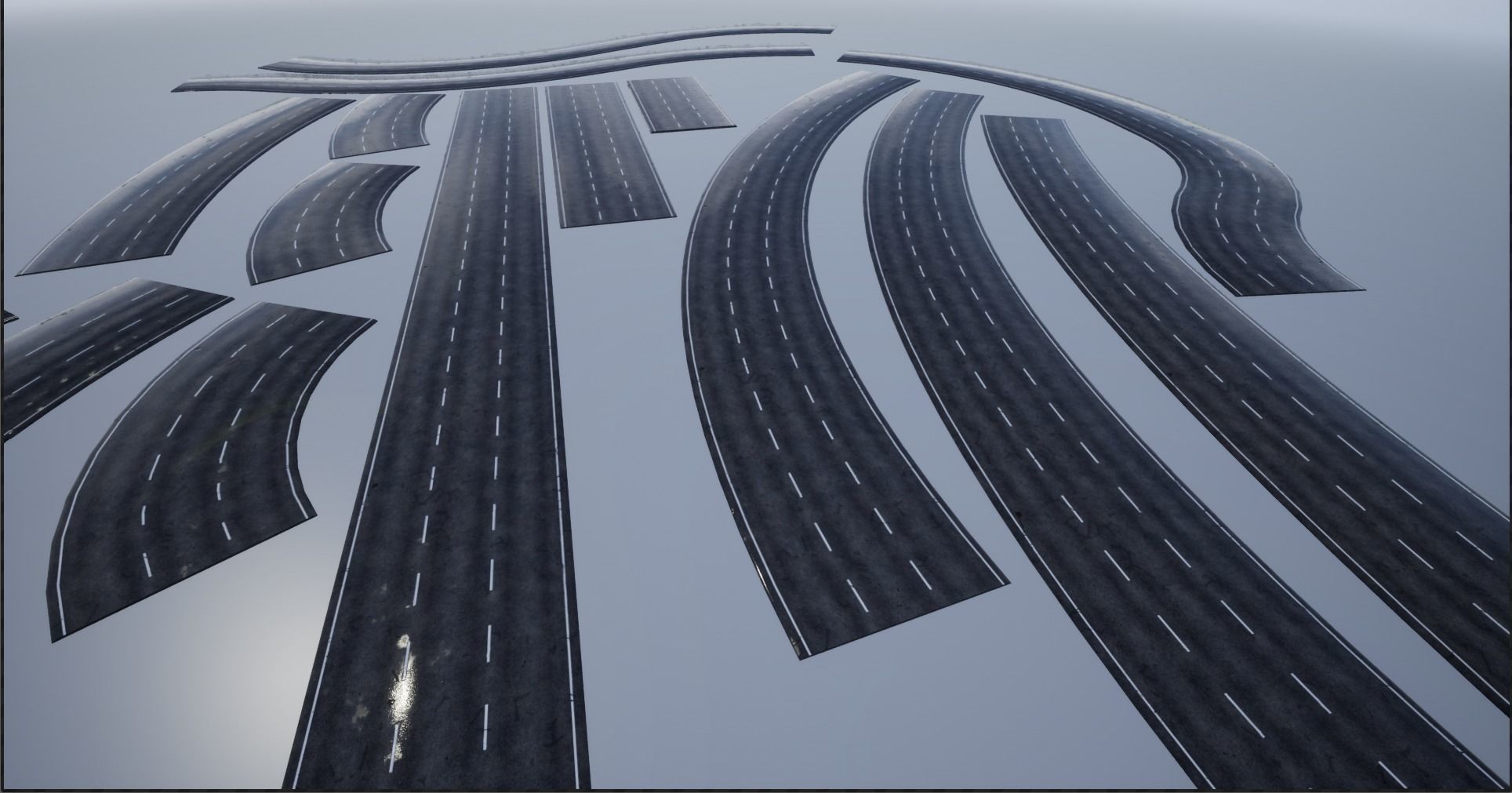 PBR 4K-2K Three-Lane Wet Modular Highway Roads Low-poly 3D model_9
