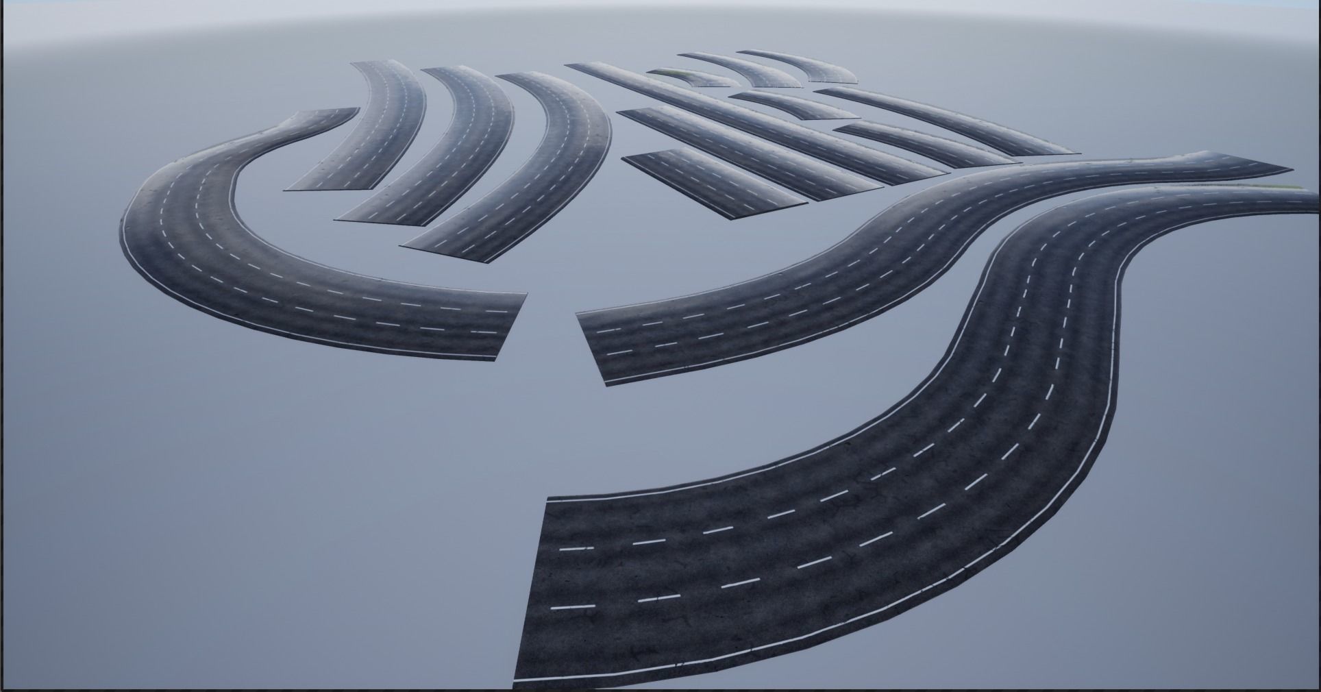 PBR 4K-2K Three-Lane Wet Modular Highway Roads Low-poly 3D model_3