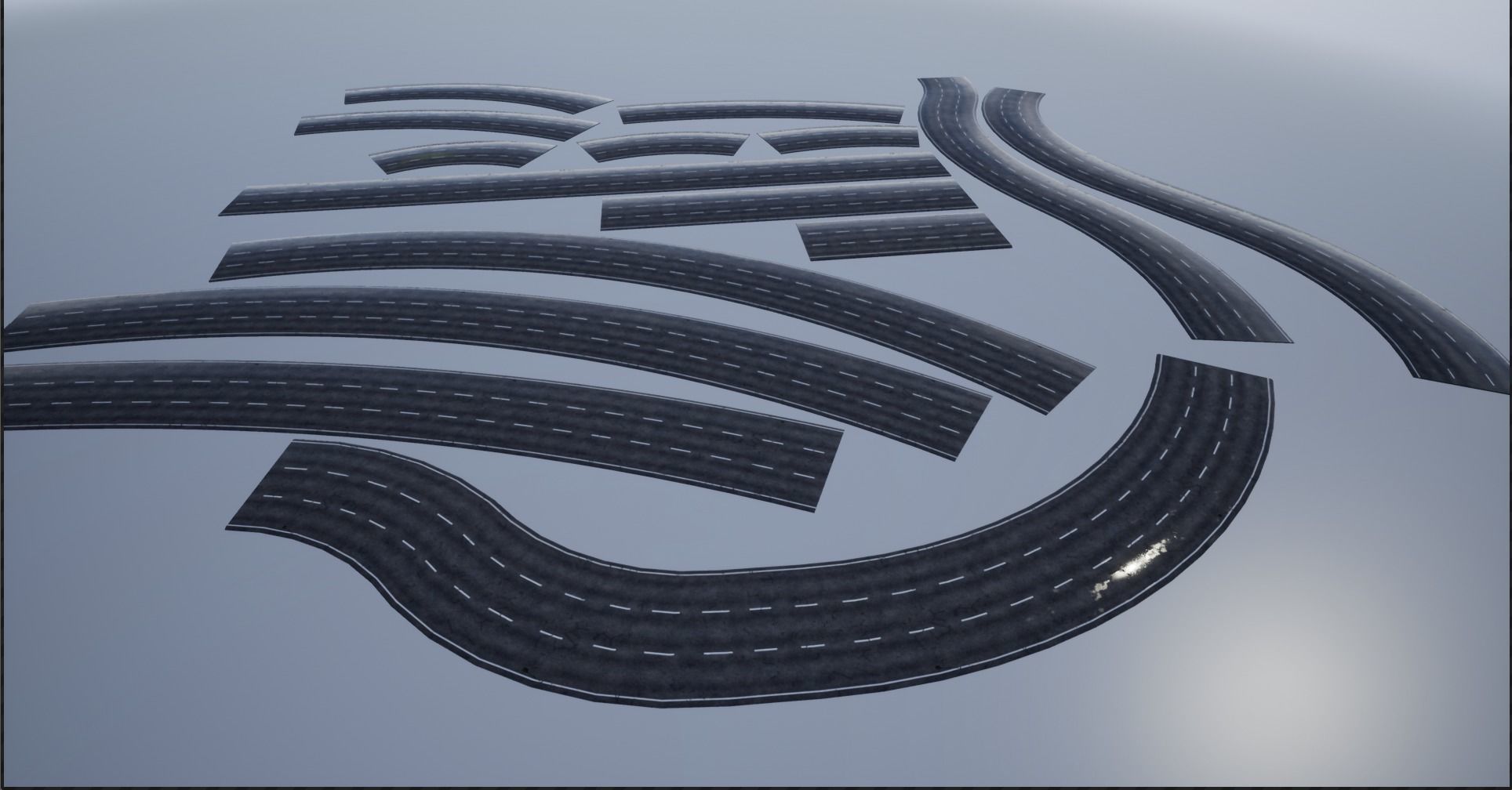 PBR 4K-2K Three-Lane Wet Modular Highway Roads Low-poly 3D model_1