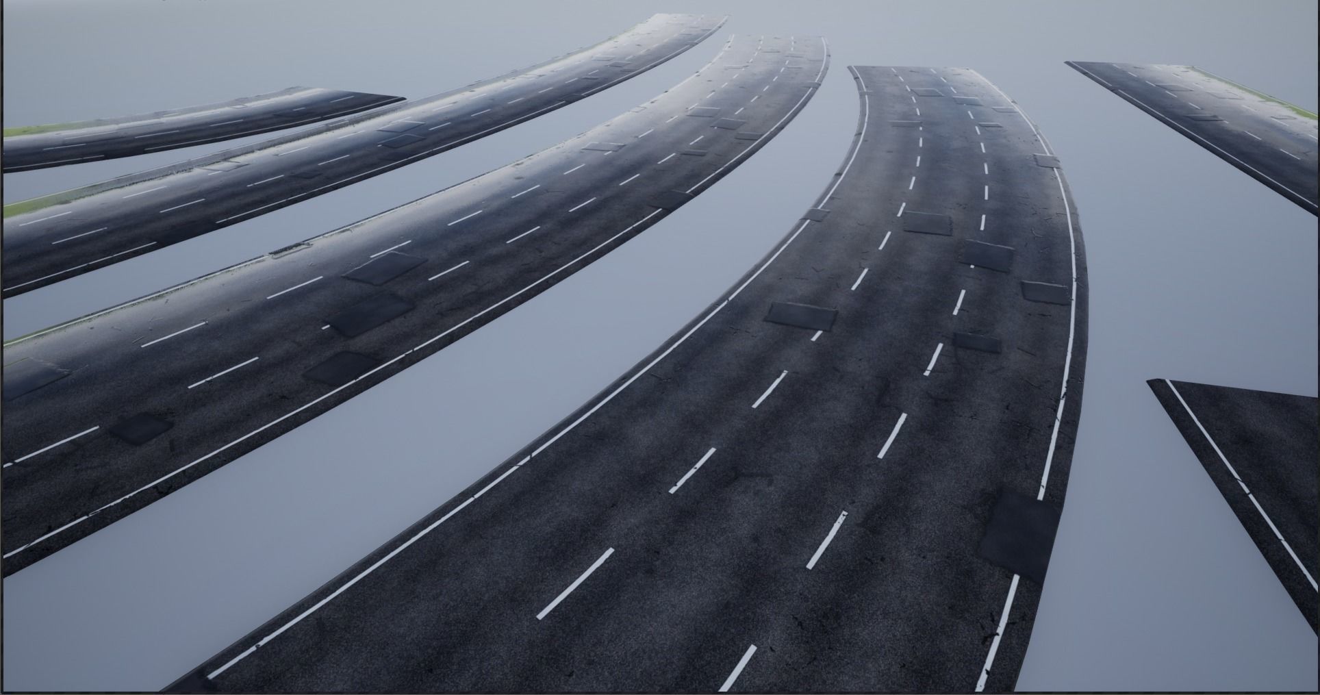 PBR 4K-2K Three-Lane Wet Modular Highway Roads Low-poly 3D model_22