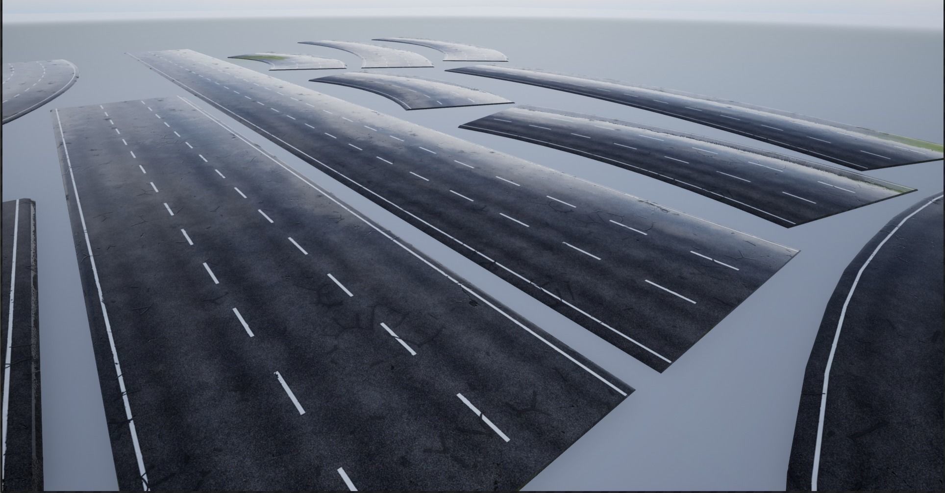PBR 4K-2K Three-Lane Wet Modular Highway Roads Low-poly 3D model_5