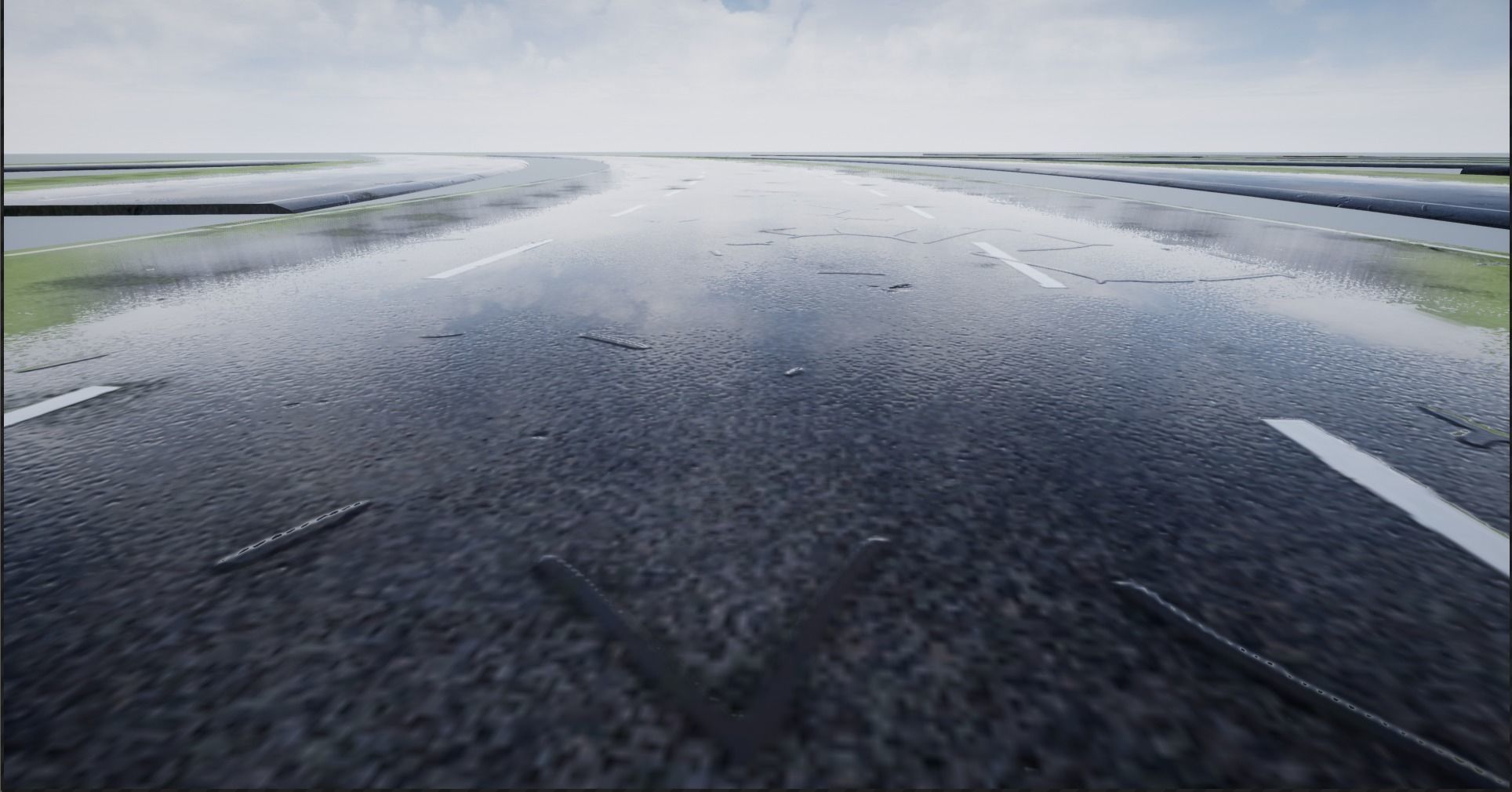 PBR 4K-2K Three-Lane Wet Modular Highway Roads Low-poly 3D model_17