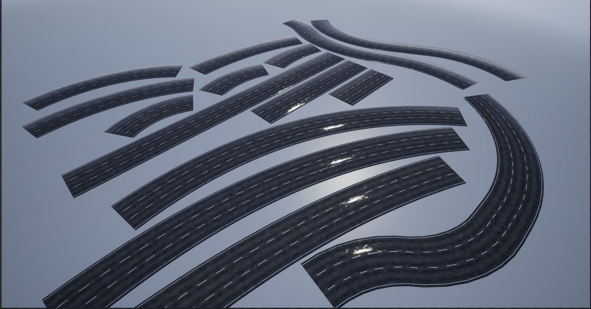 PBR 4K-2K Three-Lane Wet Modular Highway Roads Low-poly 3D model_19