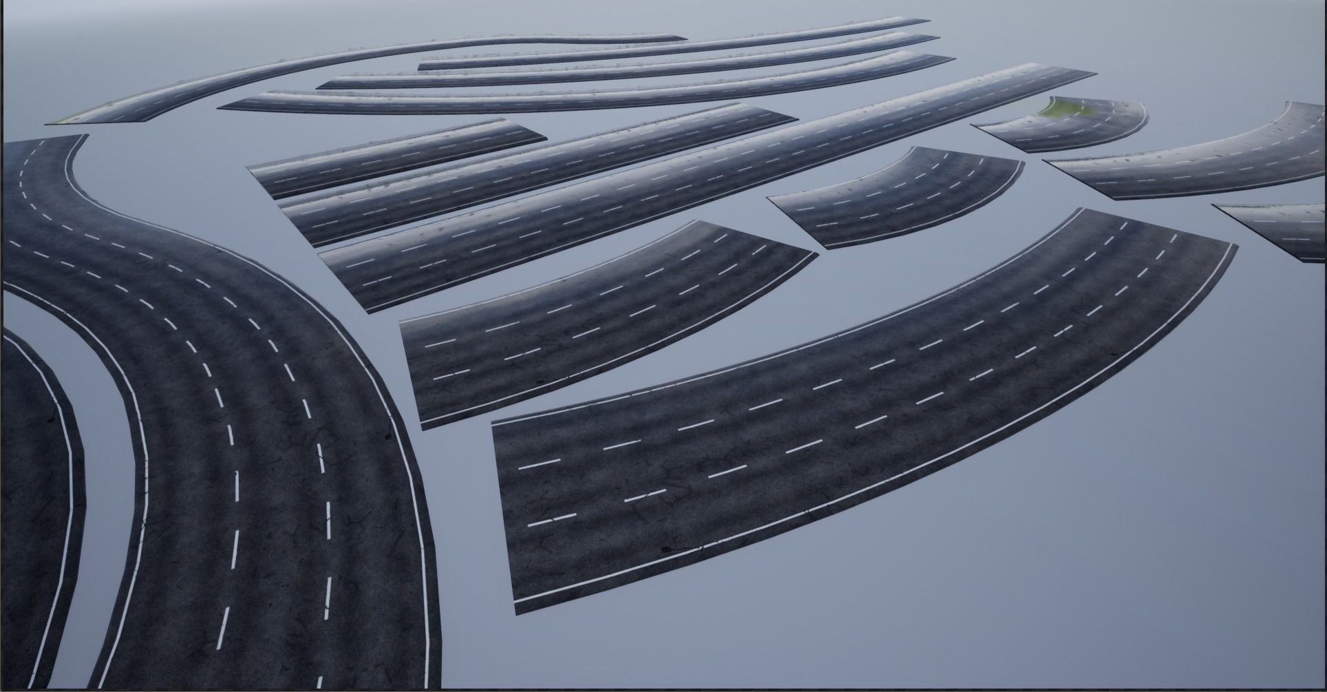 PBR 4K-2K Three-Lane Wet Modular Highway Roads Low-poly 3D model_13