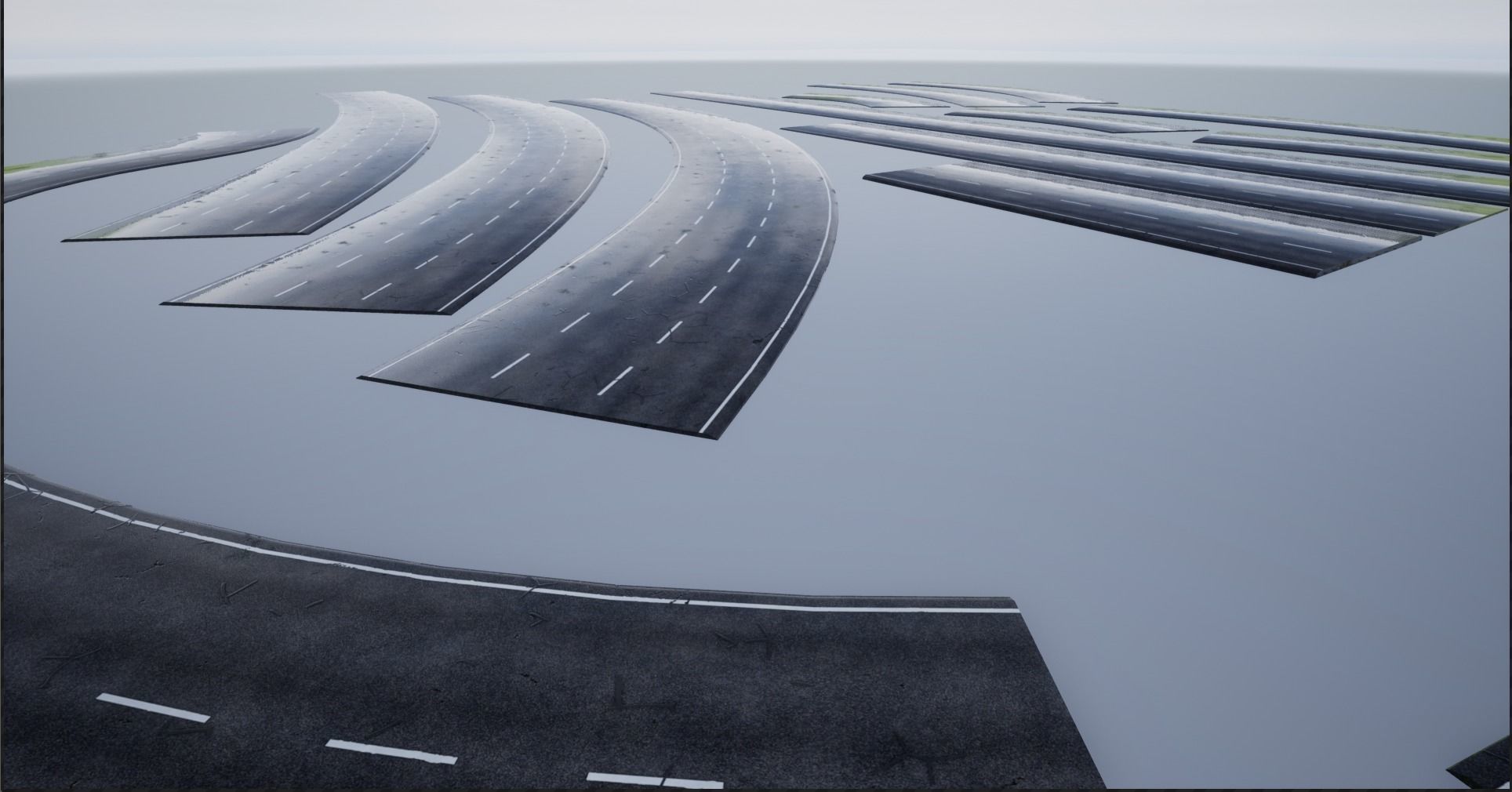 PBR 4K-2K Three-Lane Wet Modular Highway Roads Low-poly 3D model_15