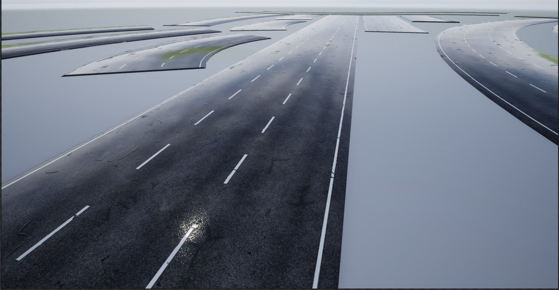 PBR 4K-2K Three-Lane Wet Modular Highway Roads Low-poly 3D model_10