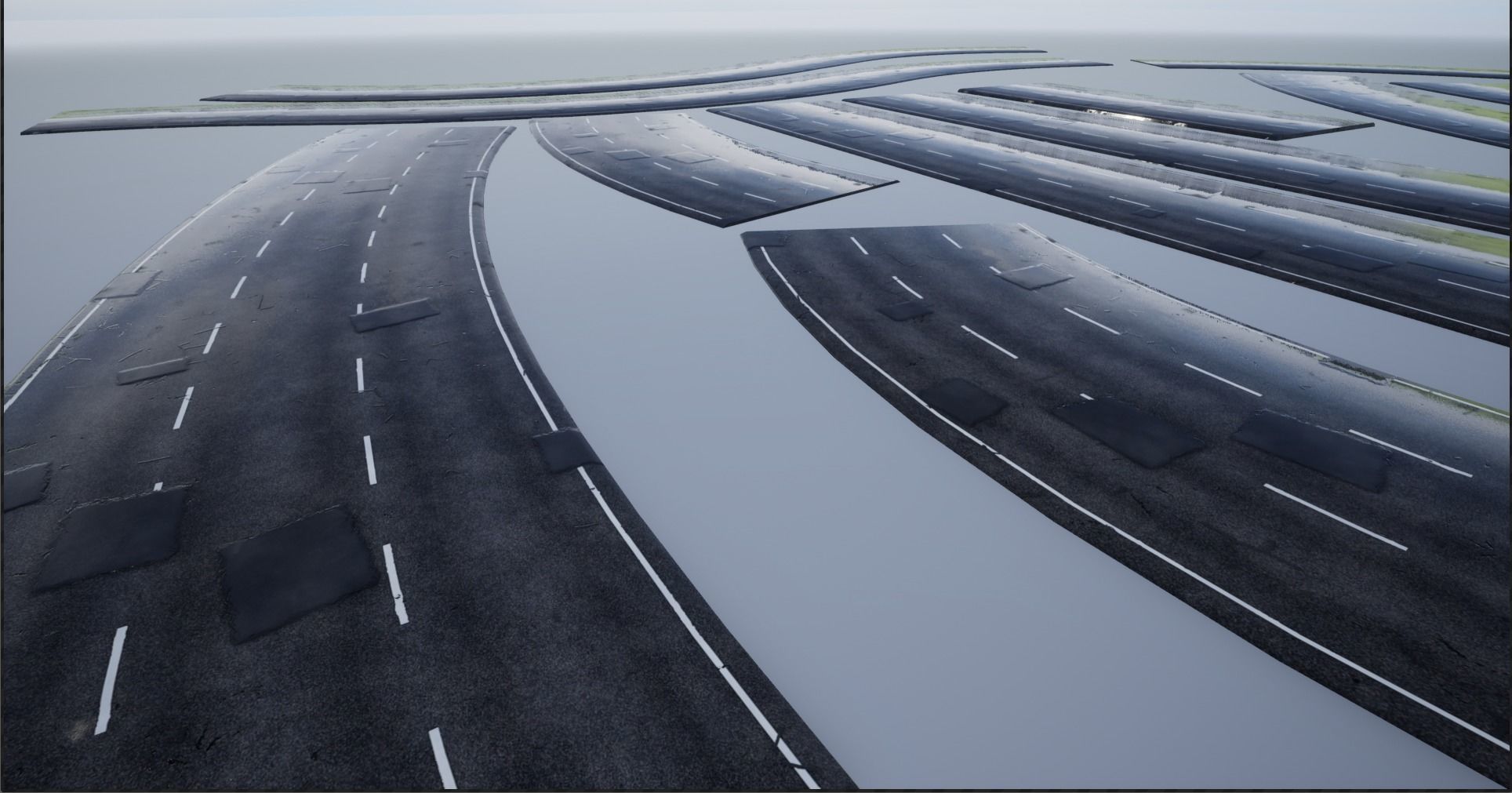 PBR 4K-2K Three-Lane Wet Modular Highway Roads Low-poly 3D model_24