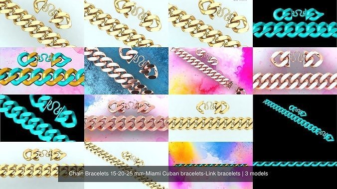 Chain Bracelets 15-20-25 mm-Miami Cuban bracelets-Link bracelets 3D Model Collection