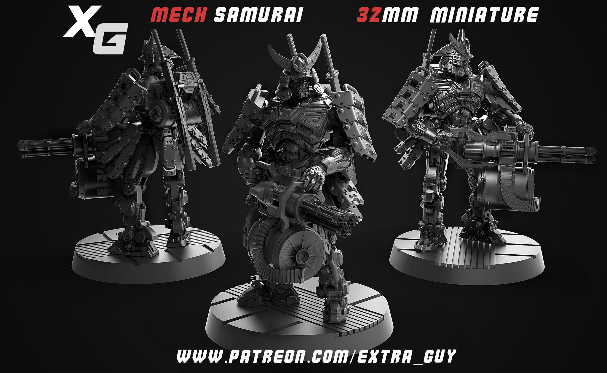 Mech Samurai 3D Printable 32mm 3D print model_1