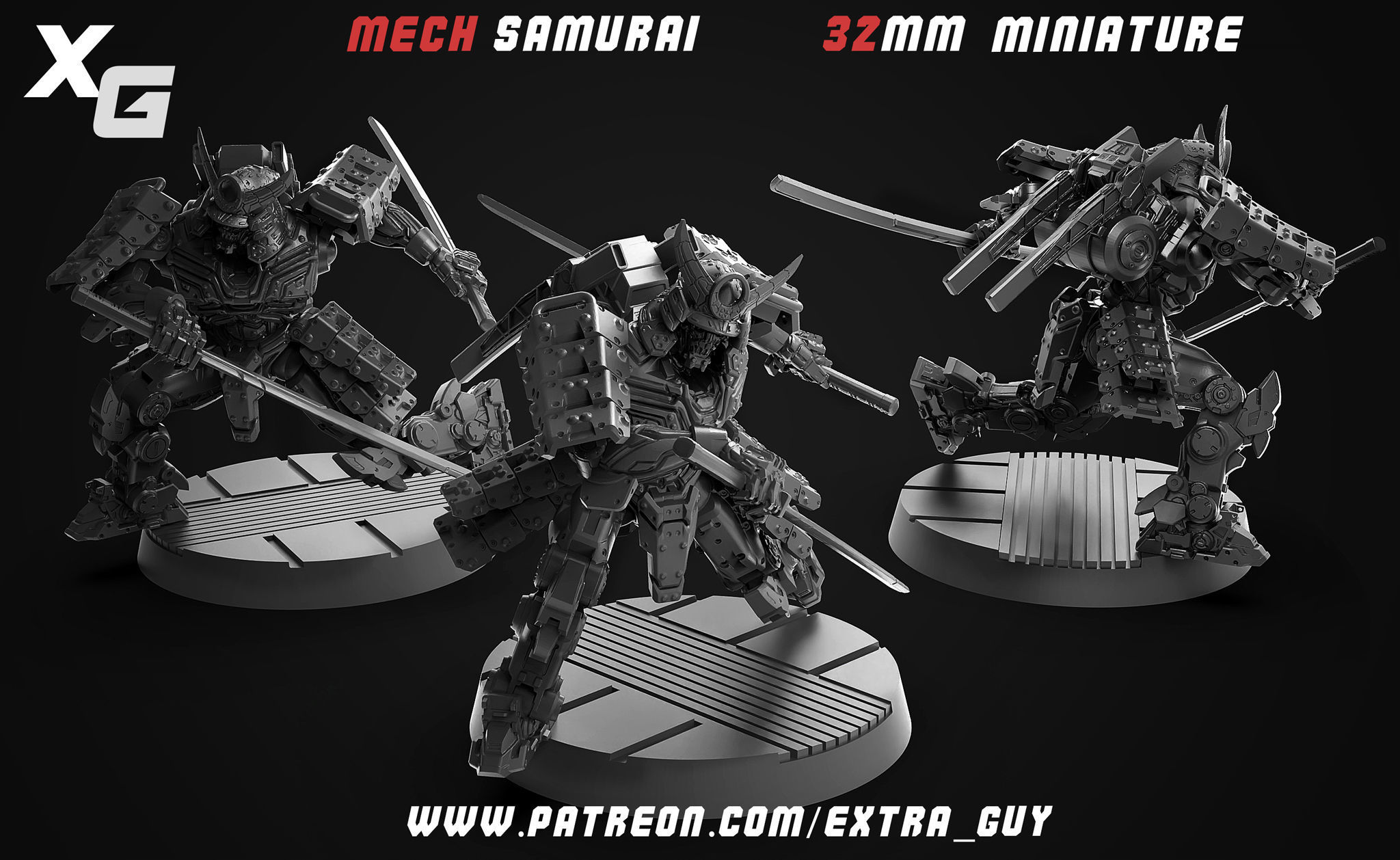 Mech Samurai 3D Printable 32mm 3D print model_3
