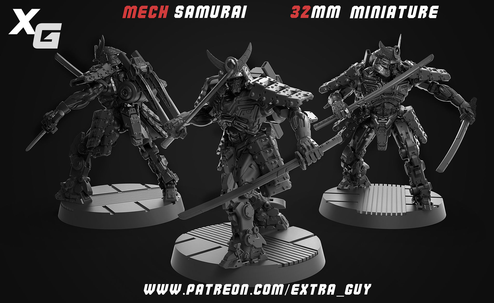 Mech Samurai 3D Printable 32mm 3D print model_2