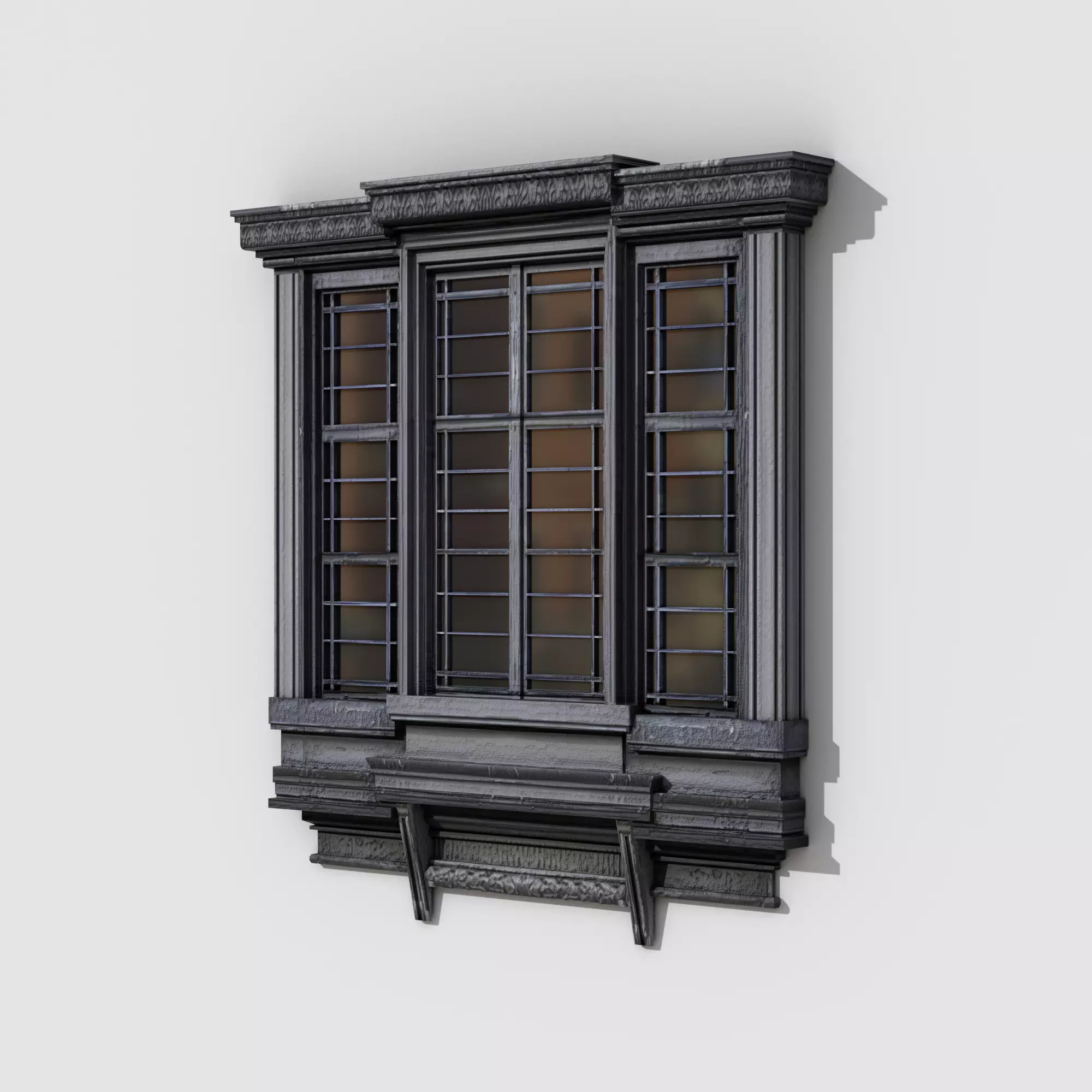 Classical Wooden Window Low-poly 3D model_0