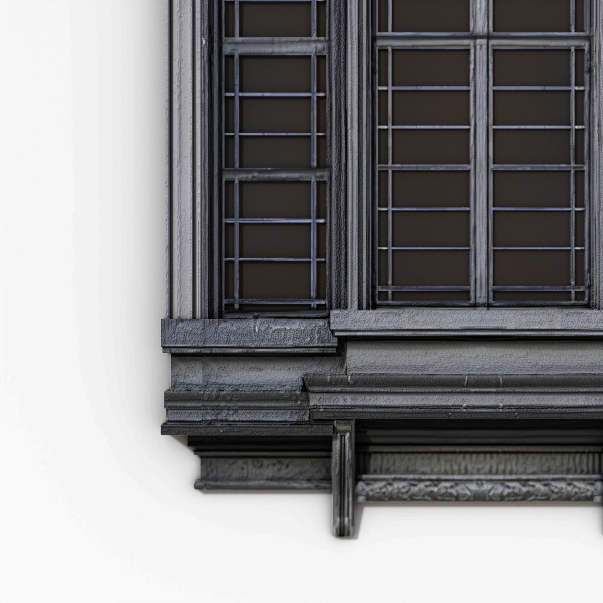 Classical Wooden Window Low-poly 3D model_2