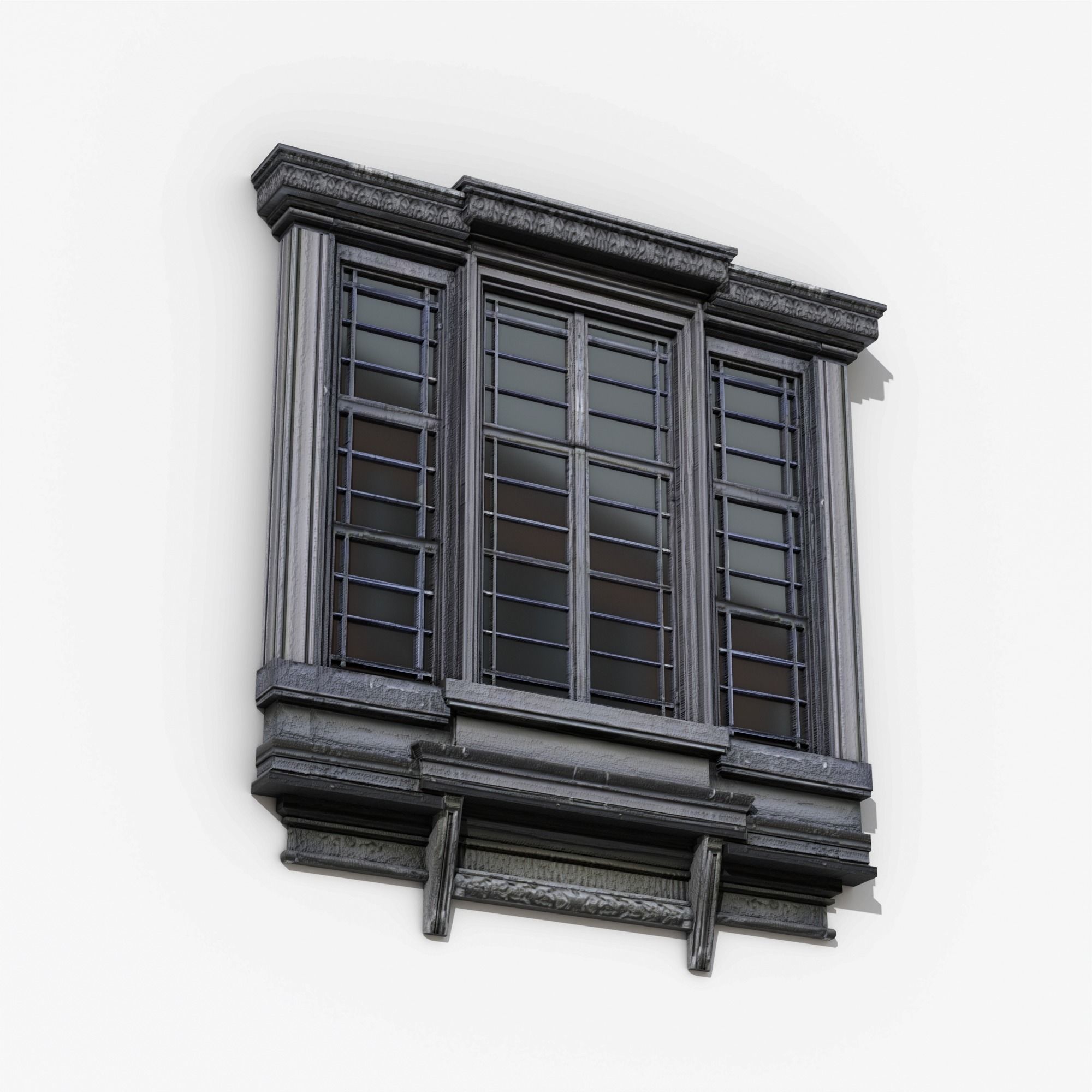 Classical Wooden Window Low-poly 3D model_1