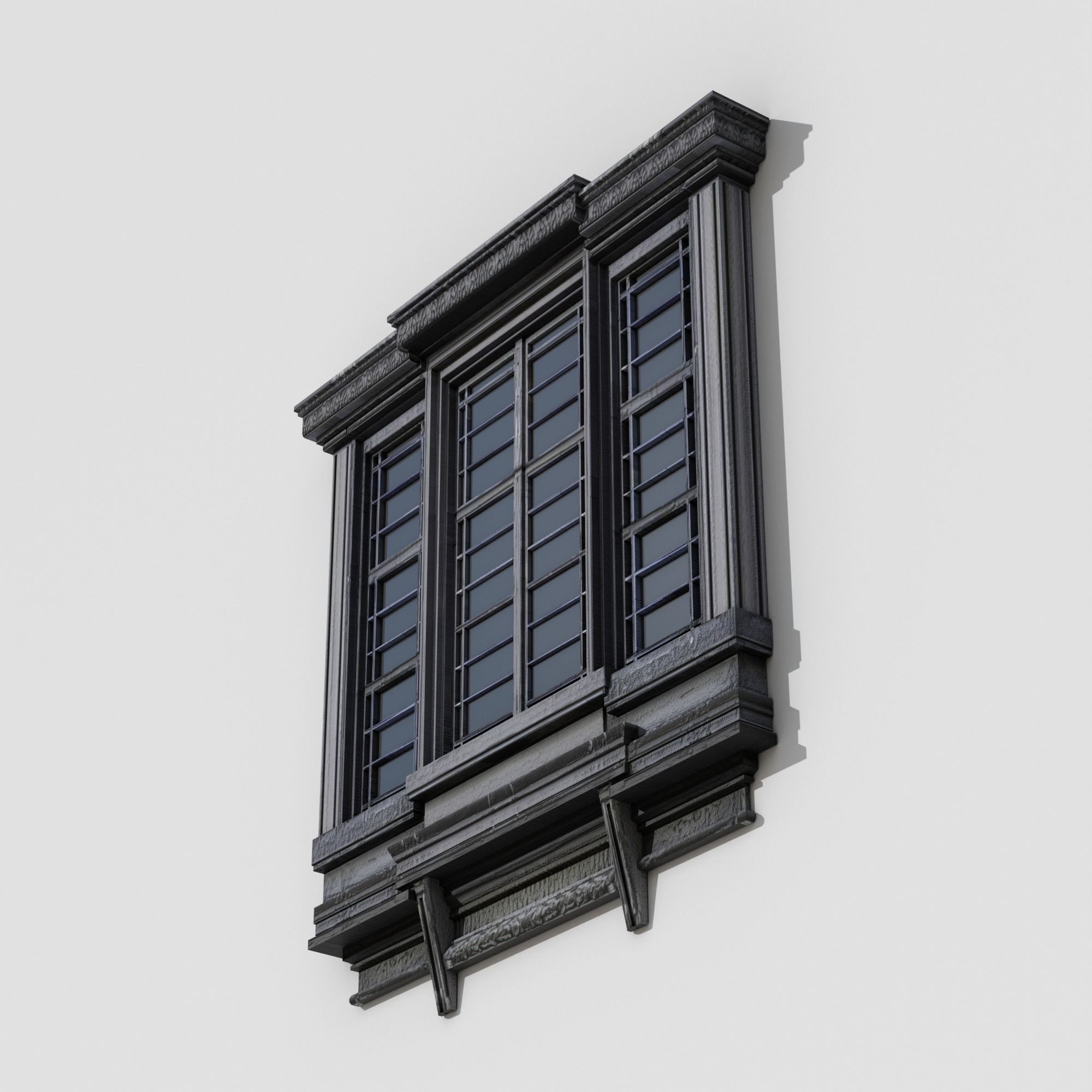 Classical Wooden Window Low-poly 3D model_4