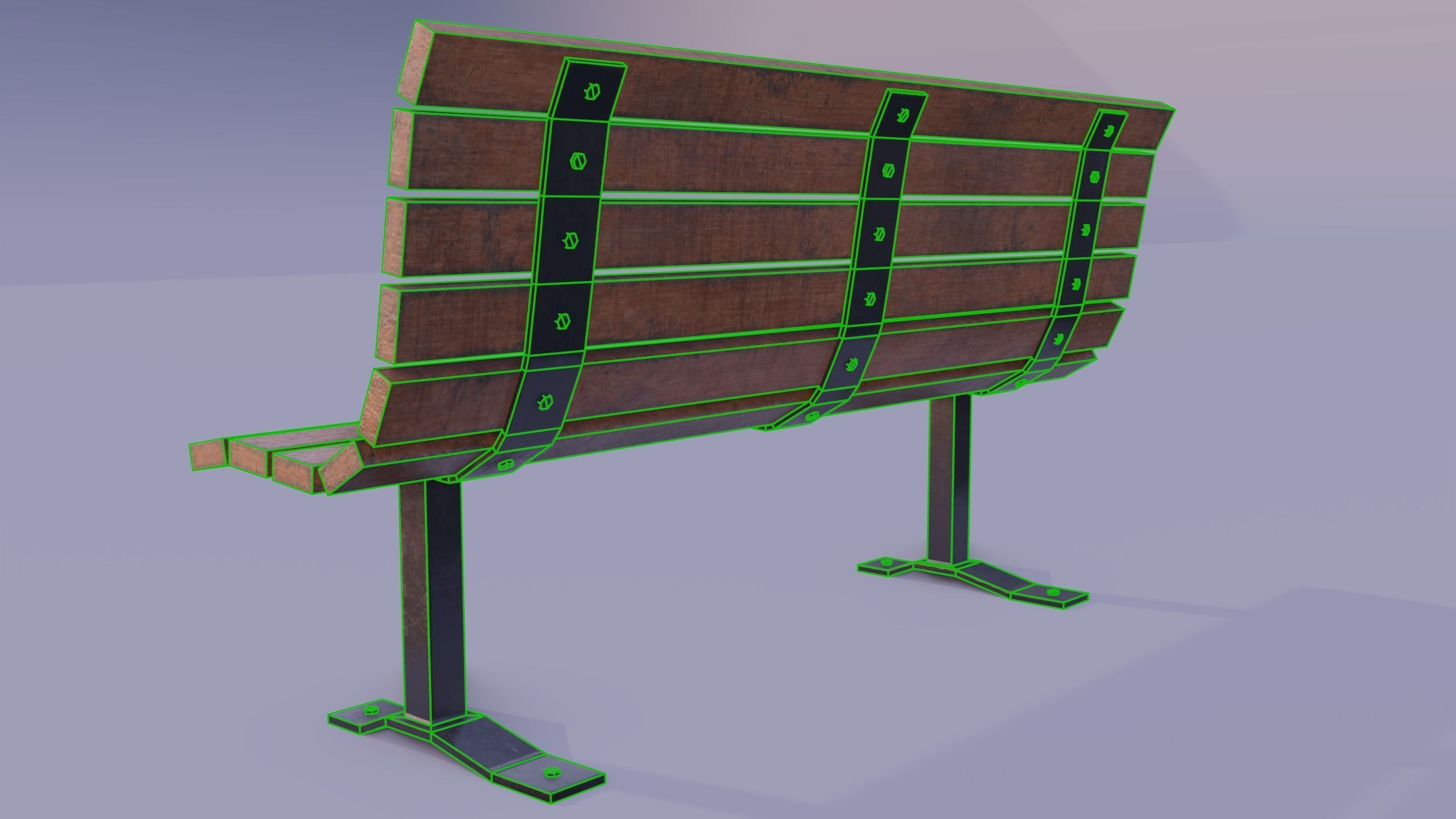 Street bench Low-poly 3D model_4